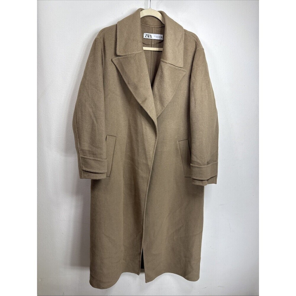 (T6) NWT! Zara WRAP Pea COAT Womens Size S, Brown Wool Blend No Bel
